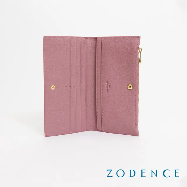 【ZODENCE 佐登司】LIZ進口牛皮對開輕薄長夾(藕粉)