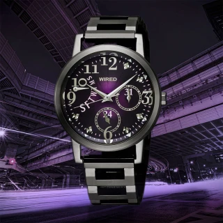 【WIRED】f系列 東京夜色日曆女錶-漸層紫/34mm(5Y66-X005T  AN7023X)