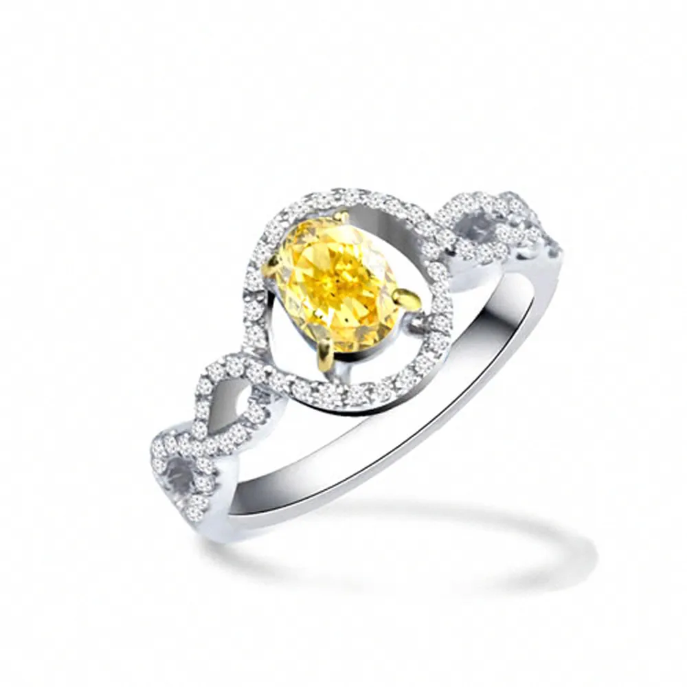 【City Diamond 引雅】『愛的圓舞曲』14K天然黃彩鑽鑽石50分白K金排鑽戒指