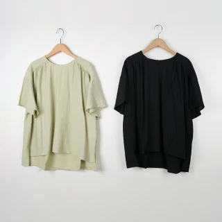 【MASTINA】透氣寬鬆短袖襯衫(黑 綠)