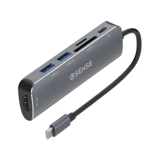【ESENSE 逸盛】H585 六合一Type-C/USB3.0/PD3.0/HDMI HUB轉接器+SD/TF 3.0 讀卡機