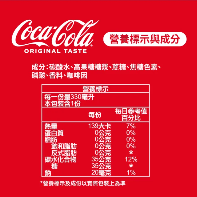 【Coca-Cola 可口可樂】易開罐330ml x6入/組