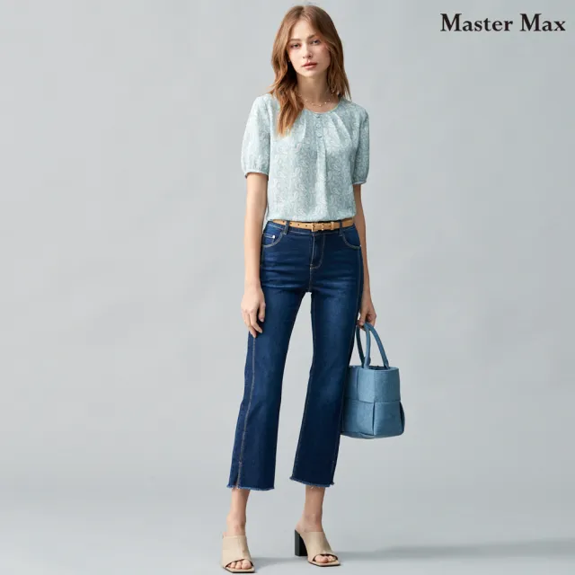 【Master Max】領口抓褶滿版變形蟲雪紡短袖上衣(8317126)