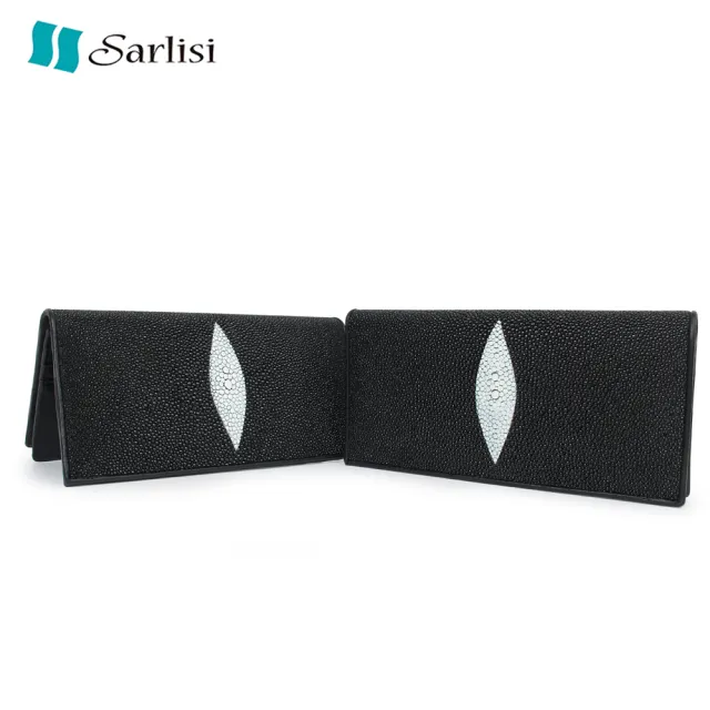 【Sarlisi】真皮珍珠魚皮錢包女長款新款長夾質感兩折手拿包