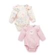 【Purebaby】澳洲有機棉 嬰兒長袖包屁衣2件組 粉紅貓頭鷹(新生兒 有機棉 連身衣 滿月禮)