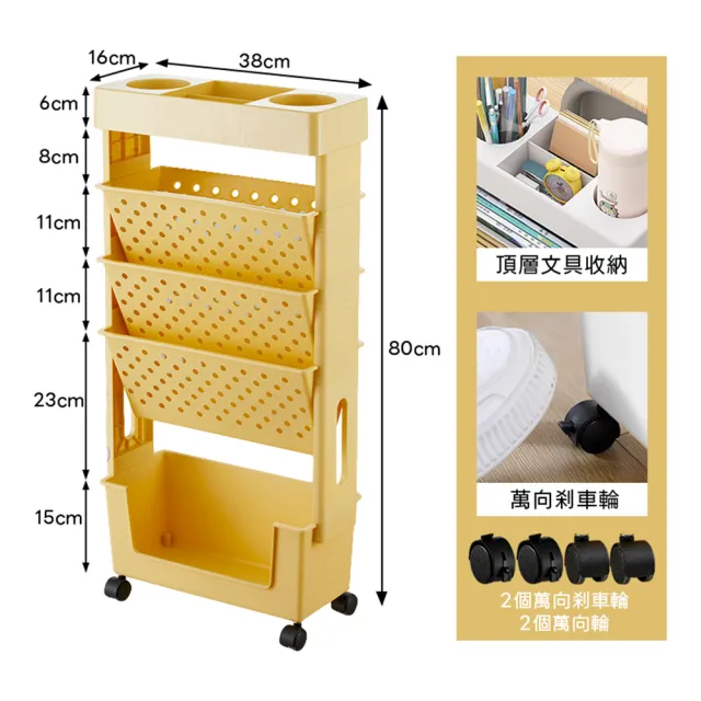 【DaoDi】五層移動式書架收納推車附萬向煞車輪(書架 推車 文具收納 置物架  書本收納)