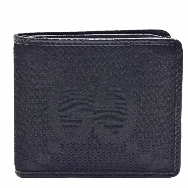【GUCCI 古馳】經典JUMBO GG系列帆布摺疊短夾(黑色699308-FABGN-1000)（其他規格）