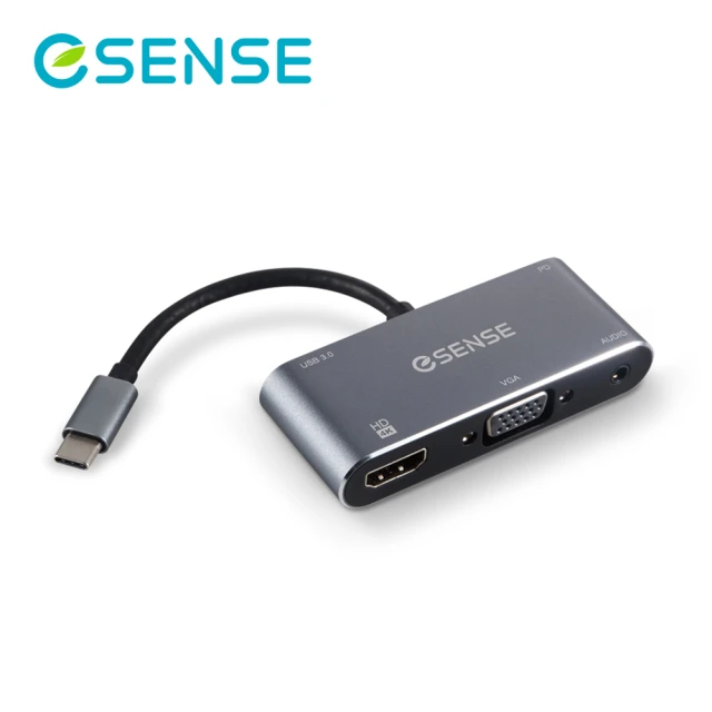 【ESENSE 逸盛】H512PA Type-C/USB3.0/VGA/HDMI/PD2.0 HUB集線器(支援手機輸出HDMI)
