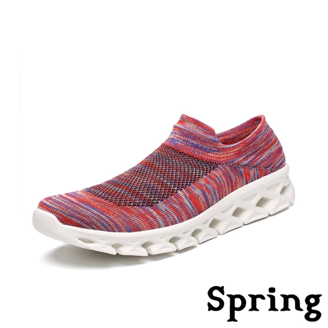 【SPRING】超輕量3D飛織襪套式高彈力刀切大底運動休閒鞋(彩紅)