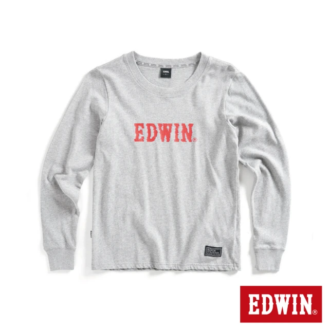 【EDWIN】男裝 EDGE 光能雜訊LOGO印花長袖T恤(麻灰色)