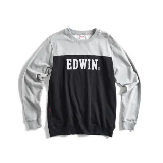 【EDWIN】男裝 露營系列 經典撞色拼接LOGO厚長袖T恤(黑色)