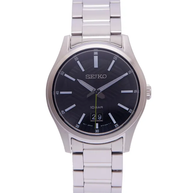 【SEIKO 精工】藍寶石水晶鏡面不鏽鋼錶帶手錶-黑面X銀色/39mm(SUR535P1)