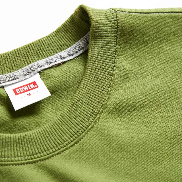 【EDWIN】男裝 露營系列 背後富士營地LOGO印花長袖T恤(橄欖綠)