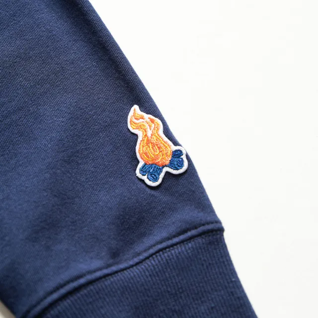 【EDWIN】男裝 露營系列 富士山營地BOX LOGO厚長袖T恤(丈青色)