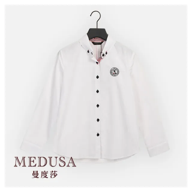 【MEDUSA 曼度莎】現貨-海軍風條紋裡白襯衫（M-2L）｜女上衣 女襯衫 白襯衫(101-78101)