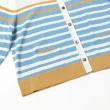 【OUWEY 歐薇】撞色條紋短版排釦縲縈針織上衣(藍色；S-L；3231195202)