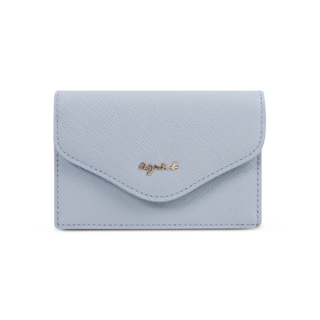 agnes b. Voyage logo皮革釦式卡夾(淺藍)