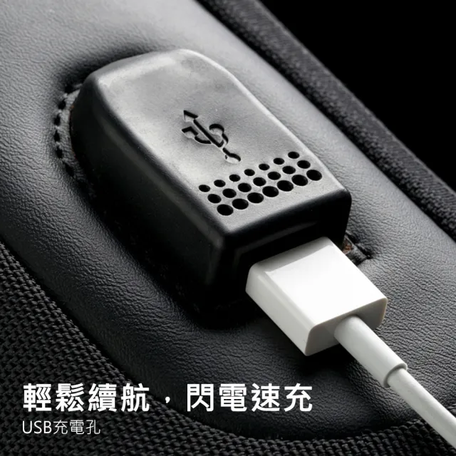 【KOKOYI】出國防盜鎖輕便快速收納USB充電孔大容量多層收納旅行運動慢跑健身側肩包(證件包 證件包 胸包)