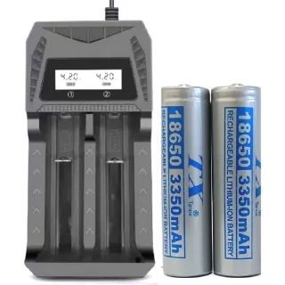 【TX 特林】鋰充電池186502入+多功能液晶螢幕充電器(3350-2+MLCD)