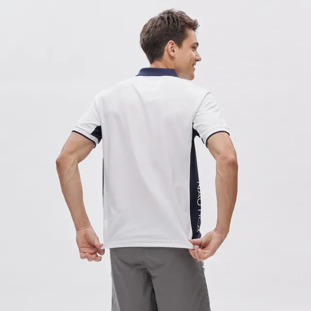 【NAUTICA】男裝 運動風撞色拼接造型短袖POLO衫(白色)