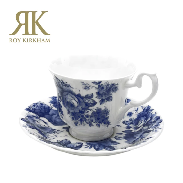 英國ROY KIRKHAM Blue Chintz藍玫瑰230ML咖啡花茶杯盤組(英國製骨瓷杯)