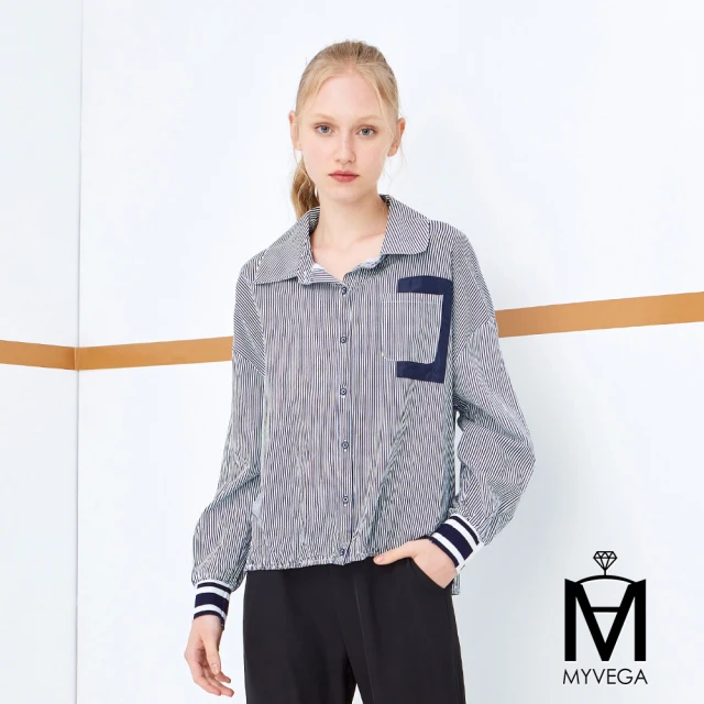 MYVEGA 麥雪爾 MA異材質拼接太空棉抽繩上衣-卡其好評