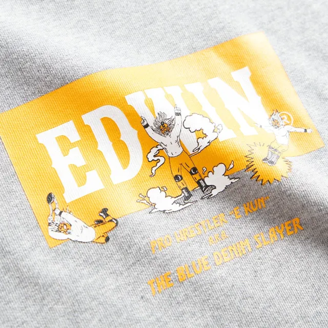 【EDWIN】男裝 橘標 摔角手E君摔角招式寬版長袖T恤(麻灰色)