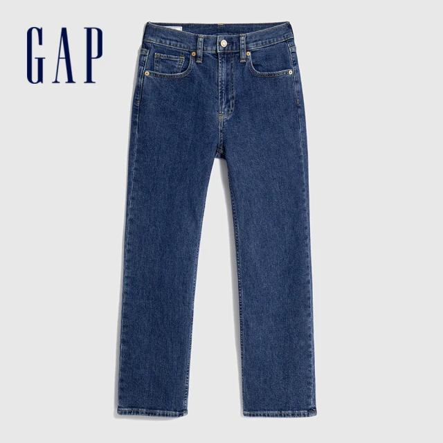 GAP 女裝 高腰直筒牛仔褲-深藍色(729061)