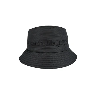 【Alexander McQueen】刺繡LOGO尼龍漁夫帽(黑)