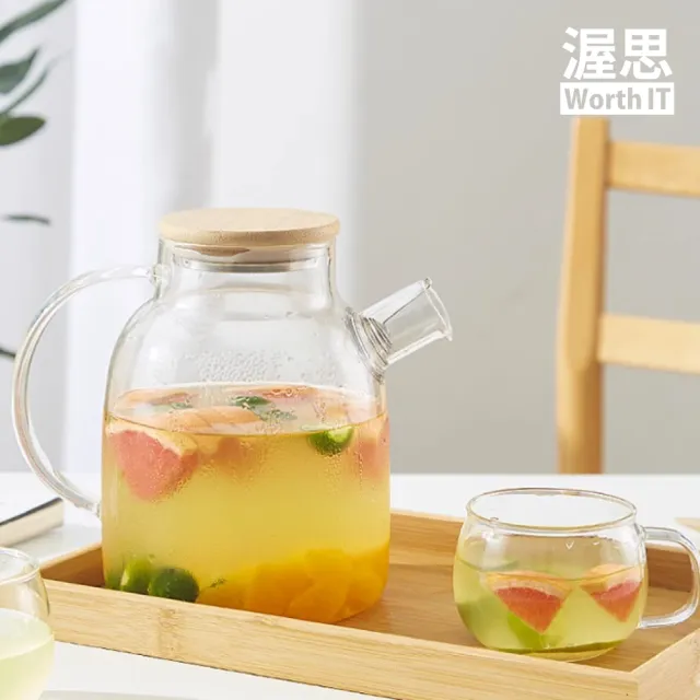 【渥思】日式竹蓋果茶玻璃壺1800ml(耐熱玻璃/泡茶壺/冷水壺)