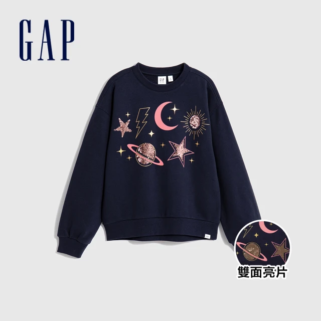 GAP 女童裝 Logo印花圓領棒球外套-粉白拼接(7892