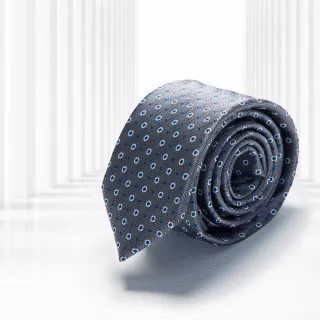 【pierre cardin 皮爾卡登】商務正裝休閒百搭紳士手打領帶-灰色圓點緹花(AD123-08)
