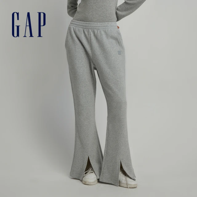 GAP 女裝 Logo喇叭鬆緊褲 碳素軟磨系列-灰色(567732)