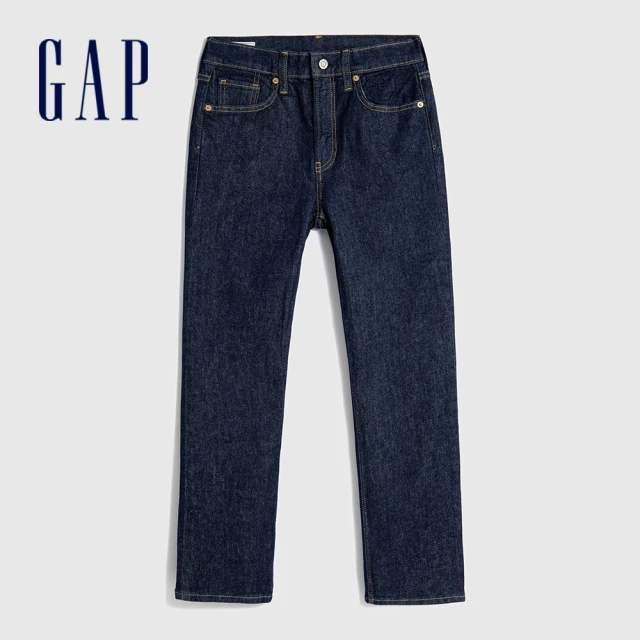 GAP 女裝 高腰直筒牛仔褲-深藍色(728985)