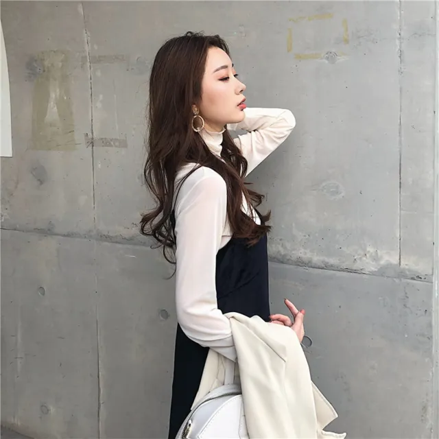 【D.studio】韓版高領內搭親膚薄款網紗長袖上衣(女裝 衣服 寬鬆上衣 顯瘦上衣 長袖t恤 W310)