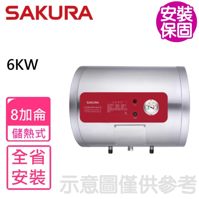 SAKURA 櫻花 8加侖臥式橫掛式6KW電熱水器(EH0810AL6基本安裝)