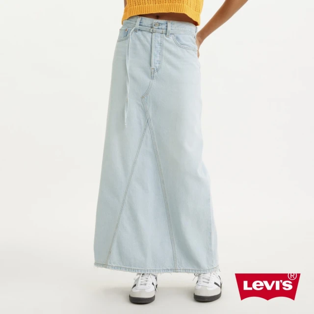 LEVIS 女款 中腰牛仔長裙 / 精緻工藝 / 淺藍色 / 有機棉 人氣新品