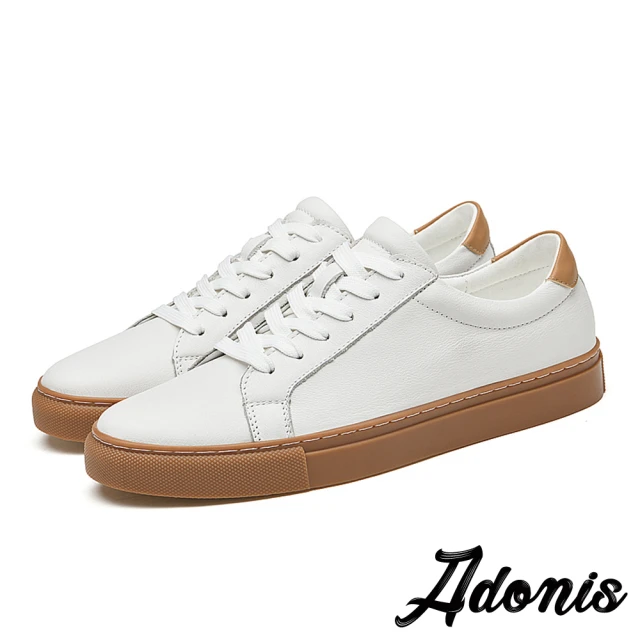 AdonisAdonis 真皮板鞋 撞色板鞋/真皮頭層牛皮個性撞色休閒板鞋-男鞋(白棕)