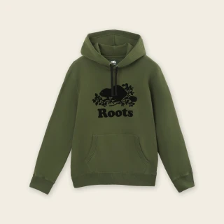 【Roots】Roots男裝-絕對經典系列 海狸LOGO刷毛布連帽上衣(苔蘚綠)