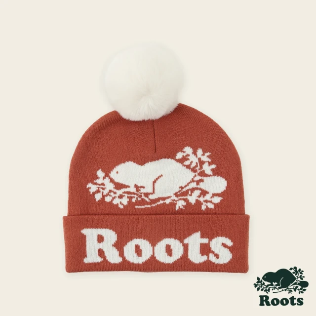 Roots Roots配件-復古翻玩系列 海狸LOGO毛球毛帽(陶土棕)