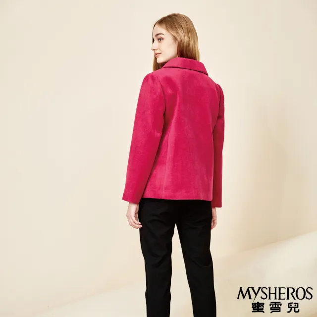 【MYSHEROS 蜜雪兒】羊毛大衣 翻領 大排釦 素色(桃)