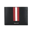 【BALLY】Tydan系列銀字LOGO紅白條紋荔枝紋牛皮6卡對折短夾(黑)
