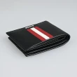 【BALLY】Tydan系列銀字LOGO紅白條紋荔枝紋牛皮6卡對折短夾(黑)