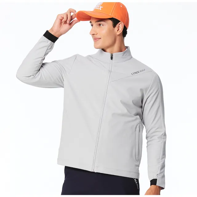 【Lynx Golf】男款保暖防風防潑水織帶剪接造型拉鍊口袋長袖外套(二色)