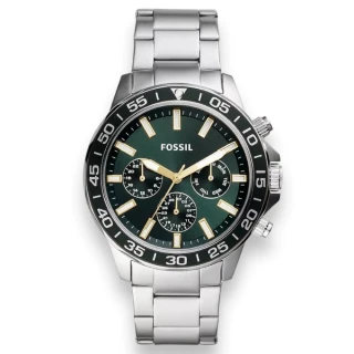 【FOSSIL】男生 手錶 Bannon 日曆三眼顯示 男錶 水鬼造型 不鏽鋼(BQ2492)