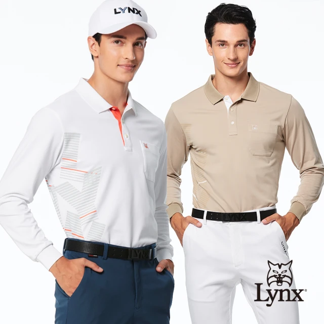 Lynx Golf 男款吸溼排汗透明膠印造型組織條紋布料胸袋