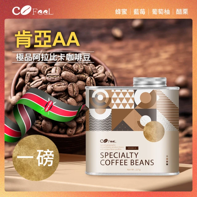 【Cofeel 凱飛】肯亞AA極品咖啡豆-淺中焙(227gx2罐)