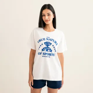 【Roots】Roots女裝-復古翻玩系列 獎盃元素有機棉短袖T恤(白色)