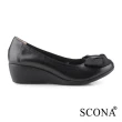 【SCONA 蘇格南】全真皮 簡約舒適鑽飾楔型鞋(黑色 31198-1)