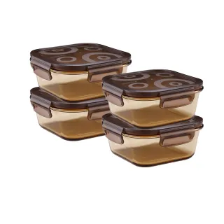 【CorelleBrands 康寧餐具】琥珀色耐熱玻璃保鮮盒800ML超值組(買二送二)